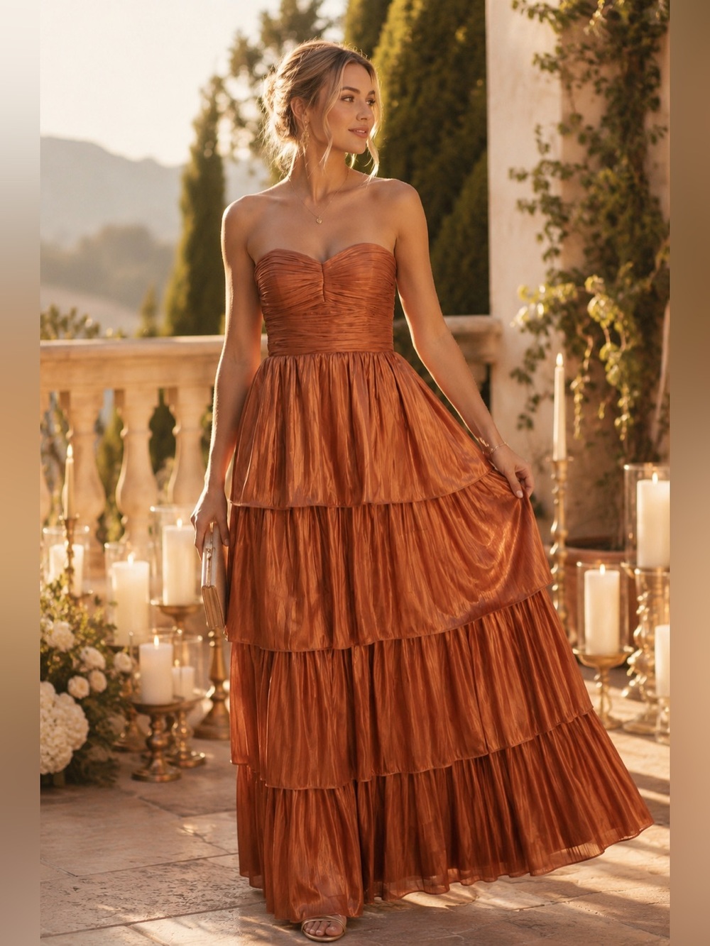 Lulus Bella Strapless Tiered Gown